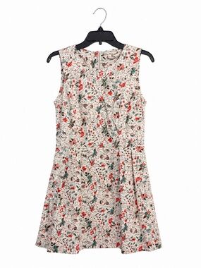 Gap Floral Fit & Flare Dress 4 Cream Sateen Sleeveless Pleated Mini Vintage Y2K